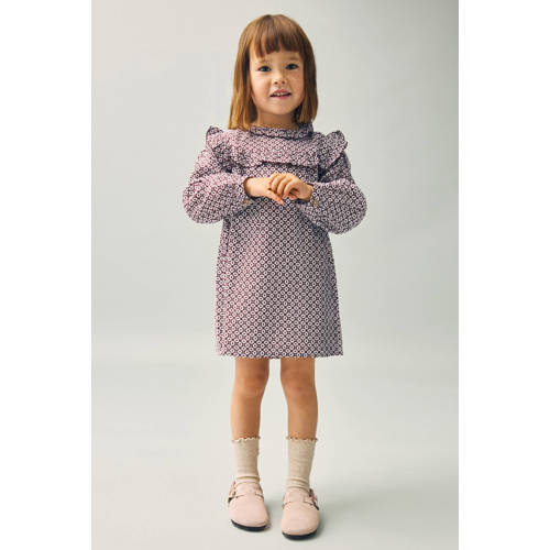 Mango Kids blousejurk donkerrood Meisjes Katoen Opstaande kraag All over print - maat 98 afbeelding