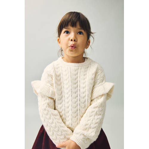 Mango Kids trui wit met kabels Meisjes Polyester Ronde hals Effen - maat 92 afbeelding