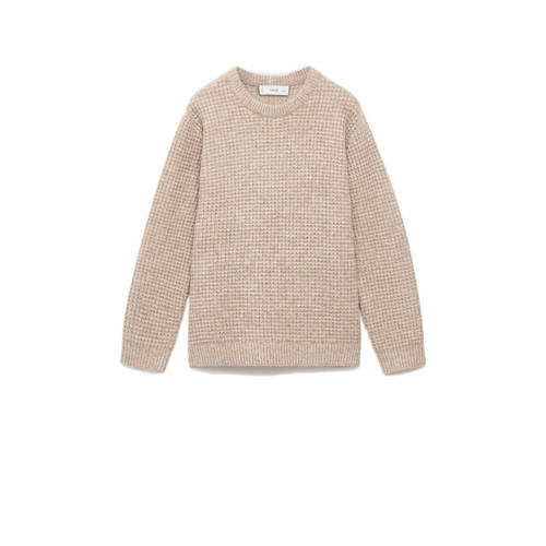 Mango Kids trui beige rib gebreid Jongens Polyester Ronde hals Effen - maat 140 afbeelding