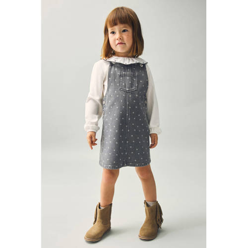 Mango Kids denim spijkerjurk grey denim Grijs Sterren - maat 104 afbeelding