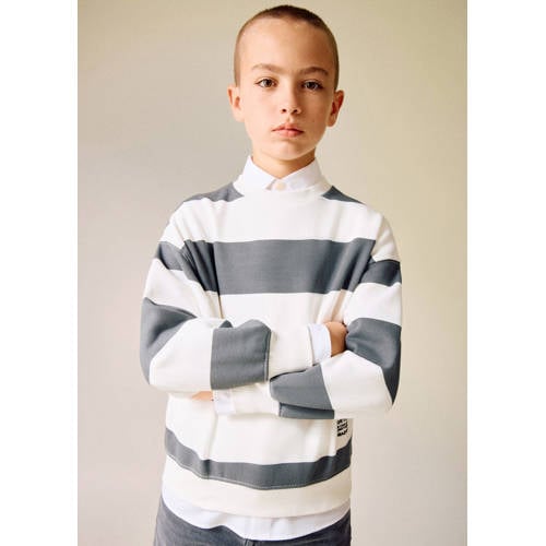 Mango Kids gestreepte sweater antraciet Grijs Streep - maat 128 afbeelding