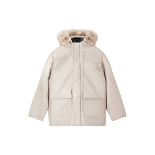 Mango Kids winterjas beige Jongens Polyester Capuchon Effen - maat 146 afbeelding