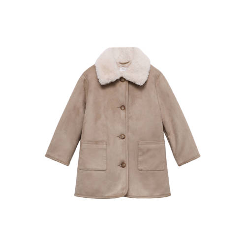 Mango Kids suede tussenjas beige Meisjes Imitatiesuède Klassieke kraag - maat 104 afbeelding