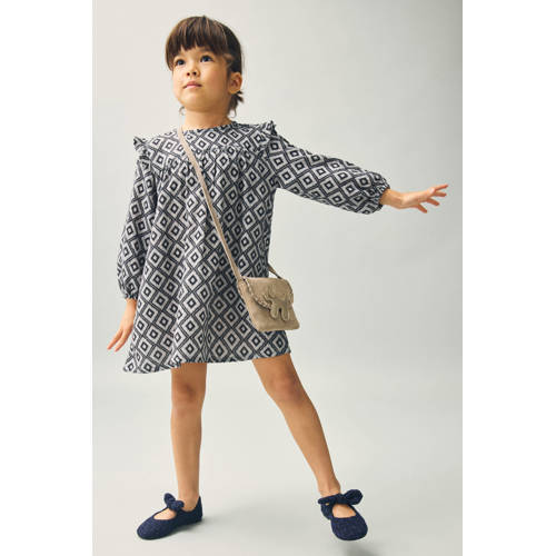 Mango Kids blousejurk zwart Meisjes Katoen Ronde hals All over print - maat 92 afbeelding