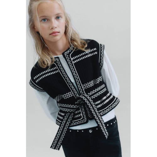 Mango Kids spencer zwart Trui Meisjes Katoen Ronde hals All over print