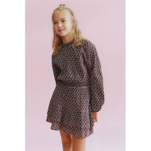 Mango Kids blousetop donkerrood Meisjes Katoen Opstaande kraag All over print - maat 128 afbeelding