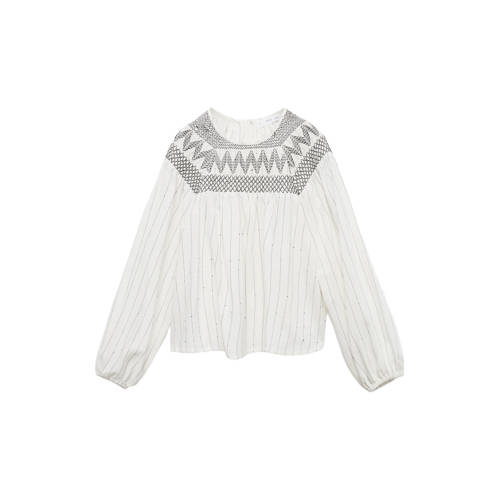 Mango Kids blouse met krijtstreep wit Meisjes Viscose Ronde hals Krijtstreep - maat 134 afbeelding