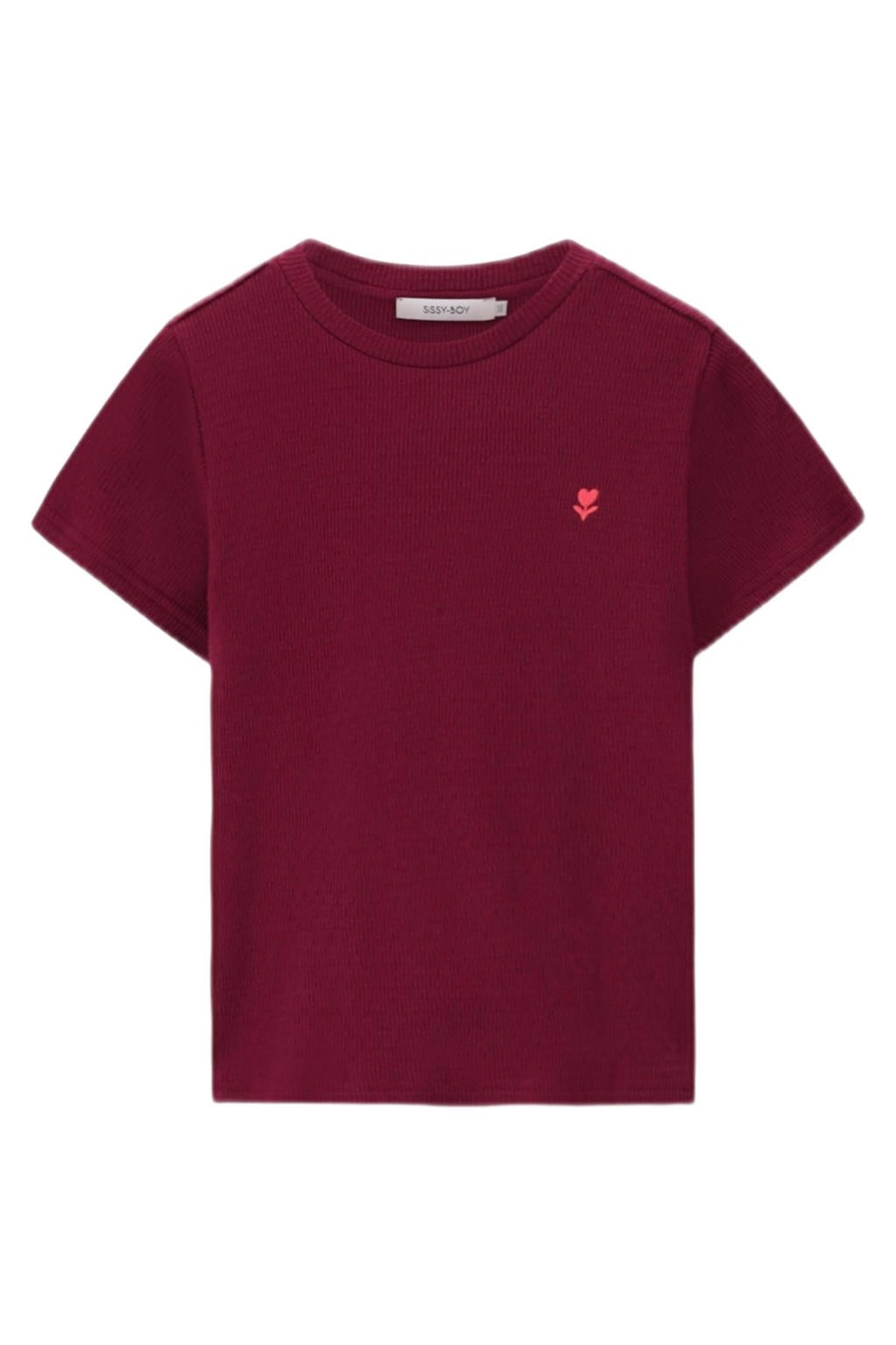 Sissy-Boy T-shirt donkerrood rib gebreid