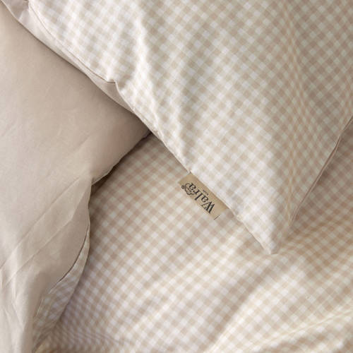 Walra katoenen dekbedovertrek 1-persoons (140x200 cm) Beige Ruit