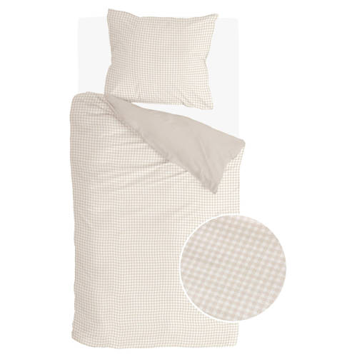 Walra katoenen dekbedovertrek 1-persoons (140x200 cm) Beige Ruit