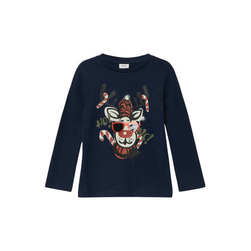s.Oliver kerst longsleeve donkerblauw Jongens Katoen Ronde hals Printopdruk - maat 116/122 afbeelding