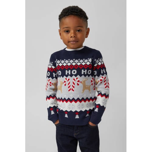 s.Oliver kersttrui donkerblauw fijn gebreid Jongens Viscose Ronde hals