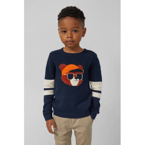 s.Oliver trui donkerblauw gebreid Jongens Katoen Ronde hals Meerkleurig