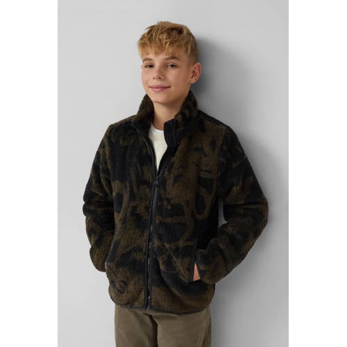 s.Oliver fleece fleecevest bruin Zwart All over print