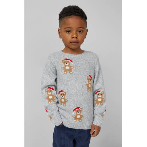 s.Oliver kersttrui grijs fijn gebreid Jongens Katoen Ronde hals All over print