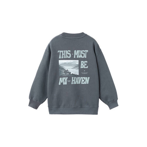 Mango Kids sweater met backprint antraciet Grijs Backprint - maat 116 afbeelding