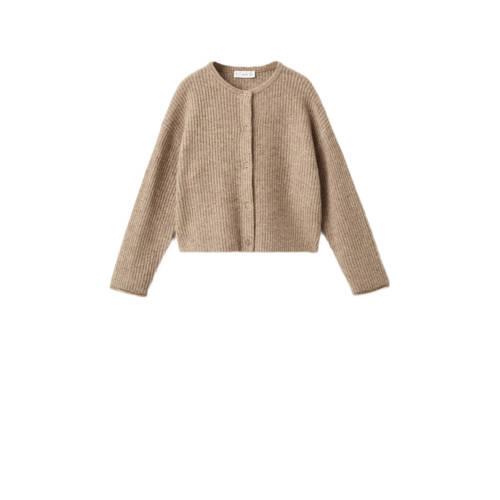 Mango Kids cardigan gebreid Vest Bruin Meisjes Acryl Ronde hals Gemêleerd - maat 116 afbeelding