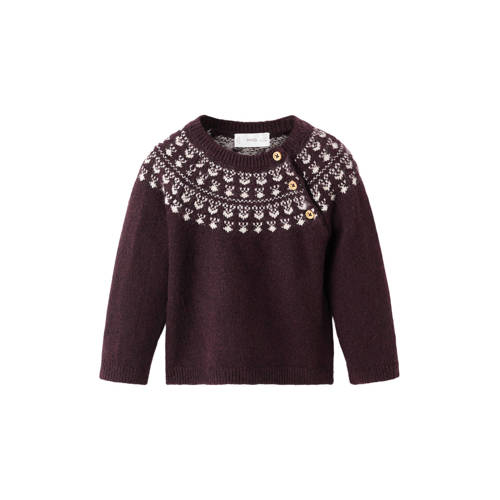 Mango Kids trui donkerrood fijn gebreid Jongens Polyester Ronde hals Meerkleurig - maat 62 afbeelding