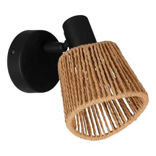 EGLO Keelby Spot - E14 - 11 cm - Zwart/Natuurlijk/Bruin - Papier - Kantelbaar Opbouwspot afbeelding