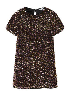 midi jurk met pailletten goud/roze