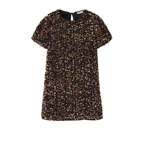 NAME IT KIDS midi jurk met pailletten goud/roze Meisjes Polyester Ronde hals - maat 152 afbeelding