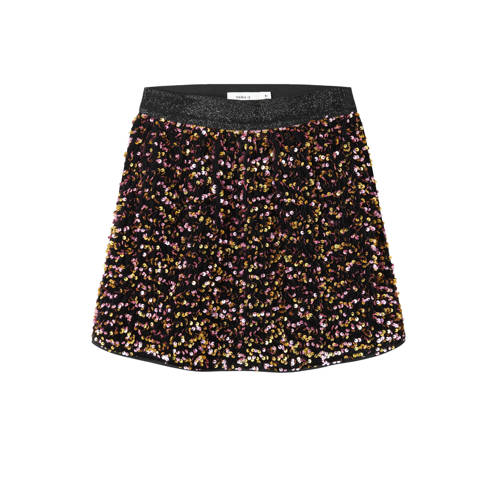 NAME IT KIDS korte rok met pailletten goud/roze Meisjes Polyester All over print - maat 140 afbeelding