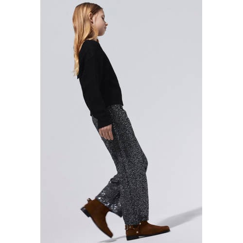 NAME IT KIDS Wide leg casual broek zwart Meisjes Polyester Effen - maat 164 - pailletten afbeelding