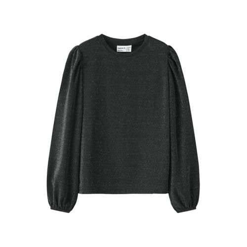 NAME IT KIDS blousetop zwart met glitter Meisjes Polyamide Ronde hals Effen - maat 116 afbeelding