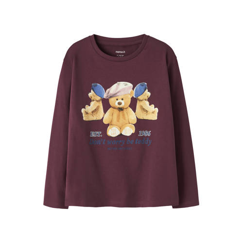 NAME IT KIDS longsleeve donkerrood Meisjes Katoen Ronde hals Printopdruk - maat 116 afbeelding