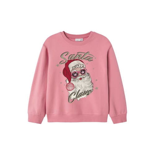 NAME IT KIDS kersttrui roze Sweater Printopdruk - maat 134/140 afbeelding