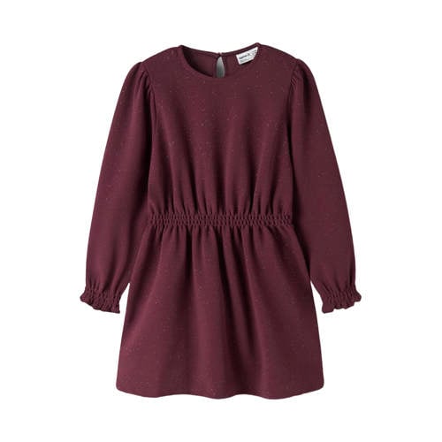 NAME IT KIDS midi jurk met glitter donkerrood Meisjes Polyester Ronde hals - maat 134 afbeelding
