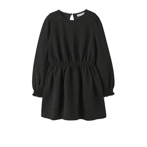 NAME IT KIDS midi jurk met glitter zwart Meisjes Polyester Ronde hals Effen - maat 158 afbeelding