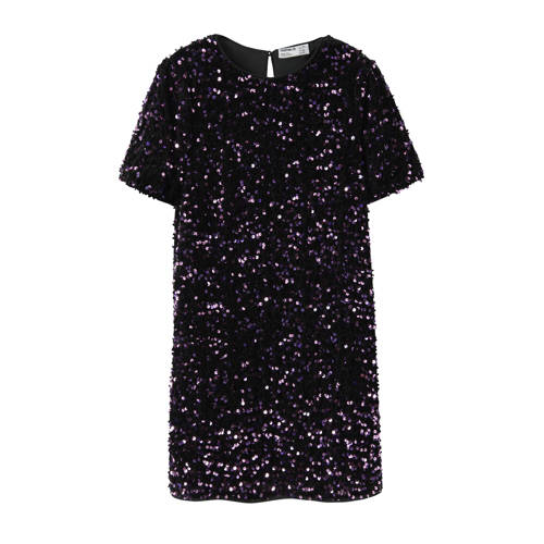 NAME IT KIDS midi jurk met pailletten paars Meisjes Polyester Ronde hals - maat 140 afbeelding