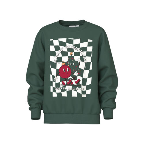 NAME IT KIDS kerstsweater donkergroen Printopdruk - maat 116 afbeelding