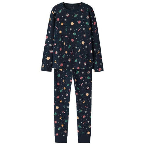 NAME IT KIDS kerstpyjama NKNVISMAS donkerblauw Jongens/Meisjes Stretchkatoen Ronde hals - maat 134 afbeelding