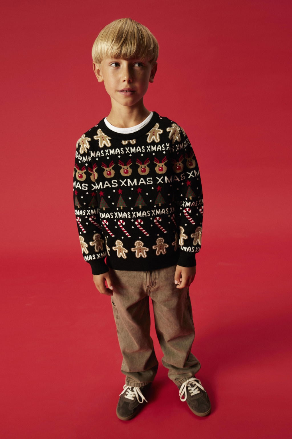 Zwarte jongens NAME IT KIDS kersttrui van acryl met lange mouwen en ronde hals