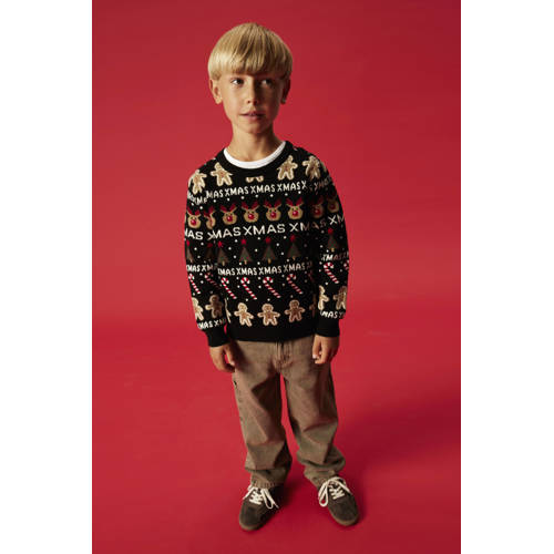 NAME IT KIDS foute kersttrui met all over print zwart Jongens Acryl Ronde hals - maat 134/140 afbeelding
