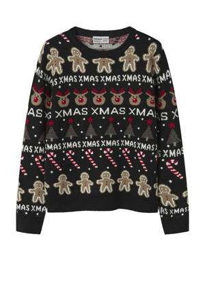 kersttrui met all over print zwart