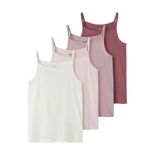 NAME IT KIDS hemd - set van 4 paars/lila/roze/wit Meisjes Stretchkatoen Ronde hals - maat 122/128 afbeelding