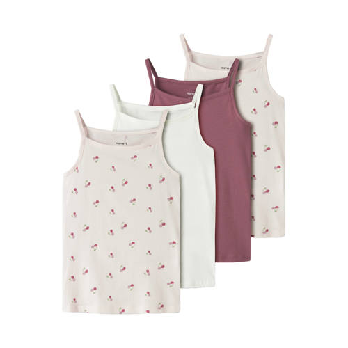 NAME IT KIDS hemd NKFSTRAP - set van 4 paars/roze/wit Meisjes Stretchkatoen Ronde hals - maat 98 afbeelding