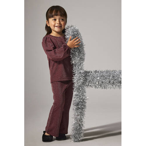 NAME IT MINI bootcut casual broek donkerrood Meisjes Polyamide Effen - maat 92 - glitter afbeelding