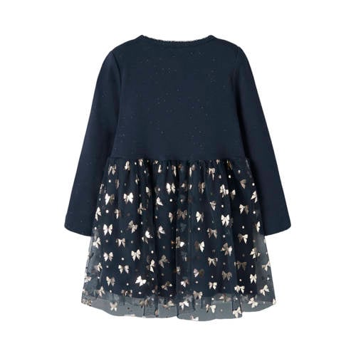 NAME IT MINI A-lijn jurk gebreid donkerblauw Meisjes Stretchkatoen Ronde hals