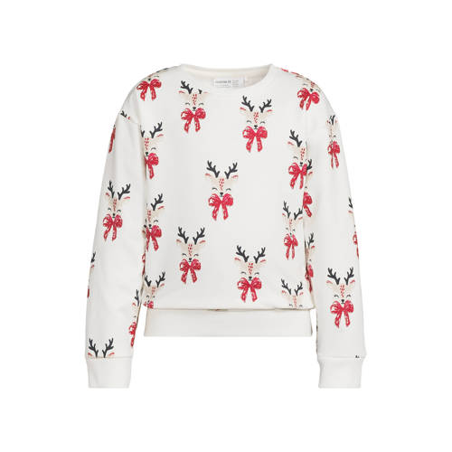 NAME IT MINI kersttrui wit/rood Sweater Printopdruk - maat 110 afbeelding