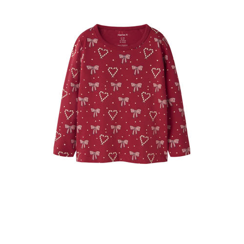 NAME IT MINI longsleeve rood Meisjes Stretchkatoen Ronde hals All over print - maat 110 afbeelding