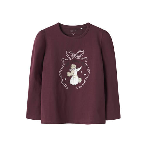 NAME IT MINI longsleeve paars Meisjes Stretchkatoen Ronde hals Printopdruk - maat 86 afbeelding