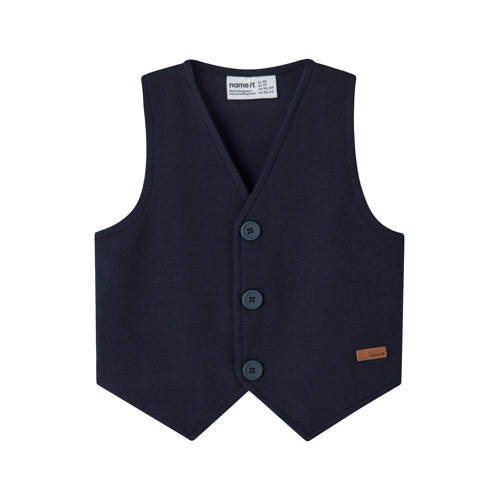 NAME IT MINI gilet met textuur marine Blauw Jongens Polyester V-hals Effen - maat 92 afbeelding