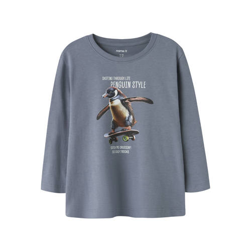 NAME IT MINI longsleeve grijsblauw Jongens Katoen Ronde hals Printopdruk - maat 92 afbeelding