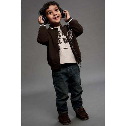NAME IT MINI sweatvest met backprint donkerbruin Jongens Stretchkatoen Ronde hals - maat 98 afbeelding