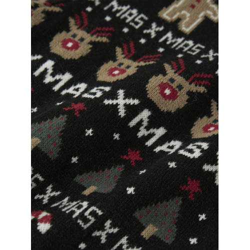 NAME IT MINI kersttrui zwart Jongens Acryl Ronde hals All over print - maat 98 afbeelding