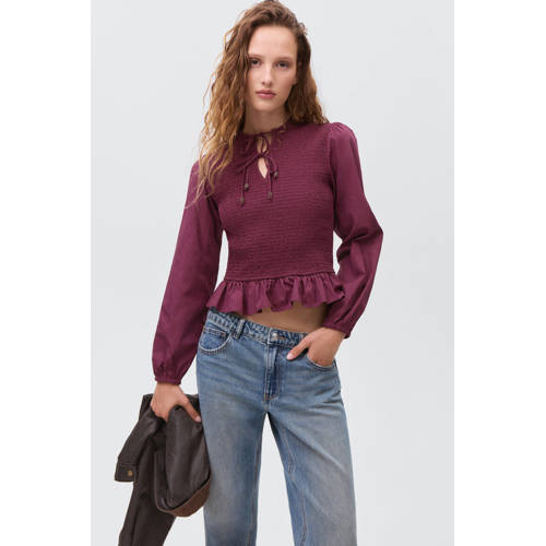 MANGO TEEN blousetop donkerpaars Meisjes Ronde hals Effen - maat 168(M) afbeelding